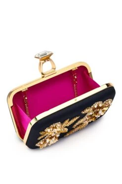 Embellished On The Rocks Clutch - Black -Sachin & Babi Clothing BAG ONTHEROCKSCLUTCH BLACK OPEN