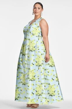 Brooke Gown - Sky Citrine Floral -Sachin & Babi Clothing BROOKEGOWN SKYCITRINEFLORAL SIDE2
