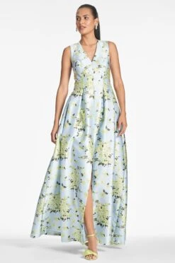 Brooke Gown - Sky Citrine Floral -Sachin & Babi Clothing BROOKEGOWN SKYCITRINEFLORAL FRONT2