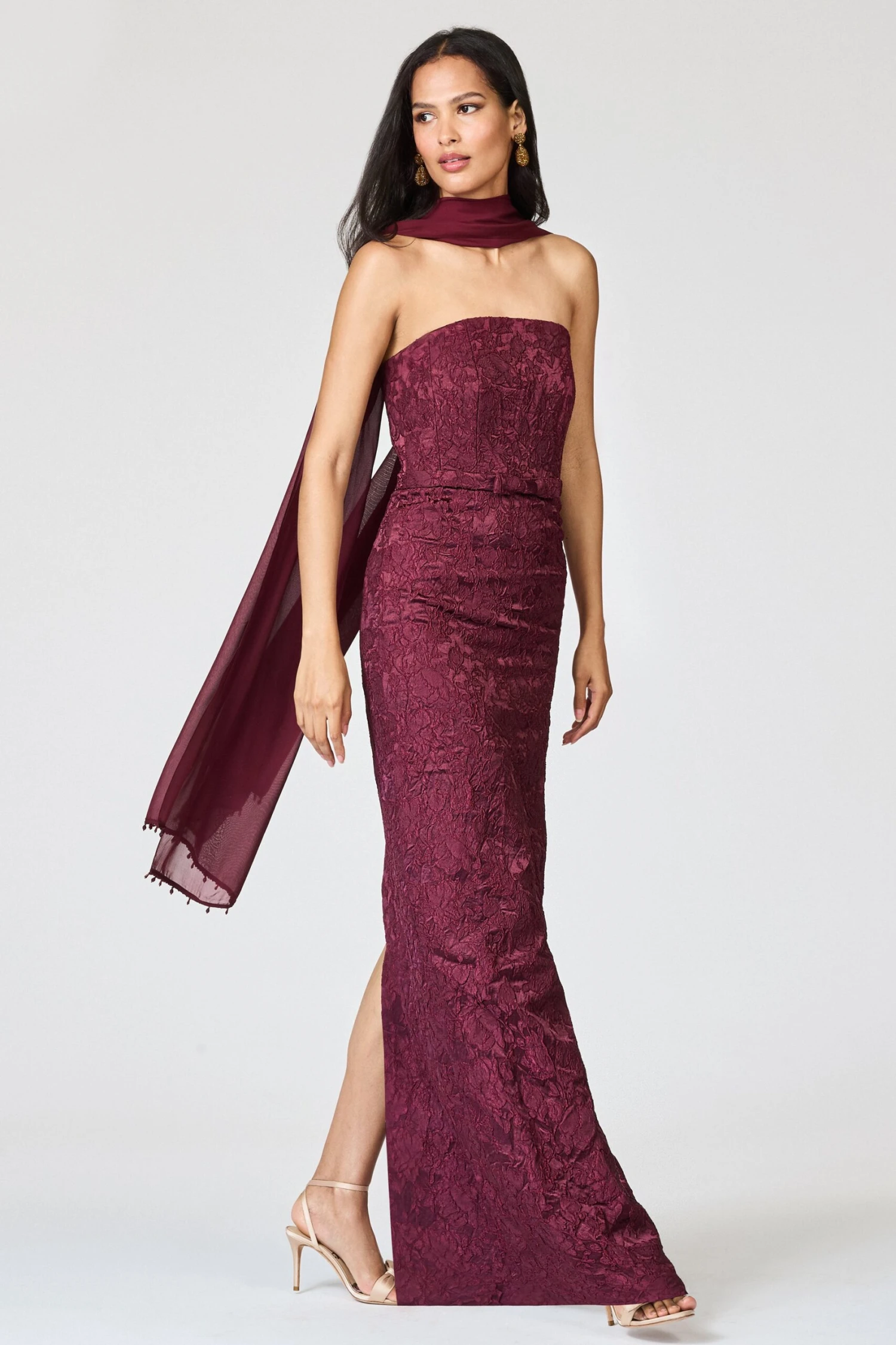 EMBELLISHED EMMY SCARF - BORDEAUX 6 EMBELLISHED EMMY SCARF - BORDEAUX - Image 4