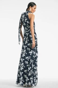 Kayla Gown - Navy Venetia Petal -Sachin & Babi Clothing KAYLAGOWN NAVYVENETIAPETAL BACK