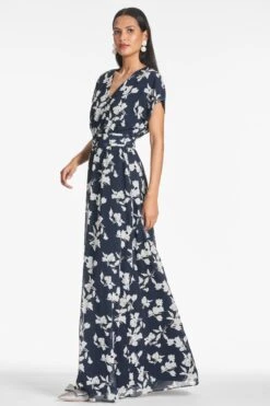 Leah Gown - Navy Venetia Petal 8 Leah Gown - Navy Venetia Petal -Sachin & Babi Clothing LEAHGOWN NAVYVENETIAPETAL SIDE