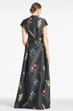 Marta Gown - Noir Bouquet -Sachin & Babi Clothing MARTAGOWN BELTED NOIRBOUQUET BACK