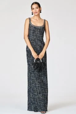 EMBELLISHED TWEED LANA GOWN - OBSIDIAN FROST