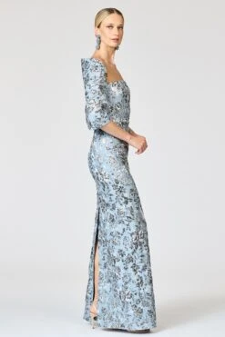 METALLIC CLOQUE SOPHIA GOWN - PEWTER GARDENS -Sachin & Babi Clothing R261J05 040 2