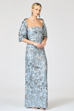 METALLIC CLOQUE SOPHIA GOWN - PEWTER GARDENS -Sachin & Babi Clothing R261J05 040