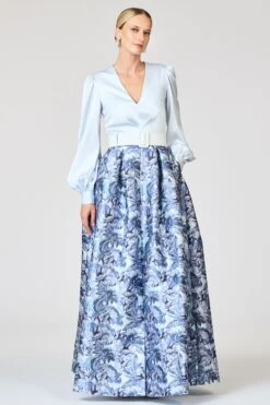 ZOE GOWN - CELESTIAL BLUE/FROZEN FLORA 11 ZOE GOWN - CELESTIAL BLUE/FROZEN FLORA -Sachin & Babi Clothing R262G26 451 3