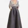 Simone Gown - Silver/Charcoal -Sachin & Babi Clothing S221G22 021 SIMONEGOWN SILVERCHARC FRONT