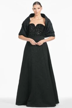 THE HUG SHAWL - BLACK JACQUARD CLOQUE -Sachin & Babi Clothing S242J02 410 BLACK