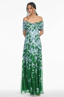 KENNEDY GOWN - KELLY GREEN DEGRADE FLORALS -Sachin & Babi Clothing S253G41 358 2