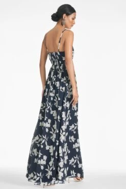 Sienna Gown - Navy Venetia Petal -Sachin & Babi Clothing SIENNAGOWN NAVYVENETIAPETAL BACK