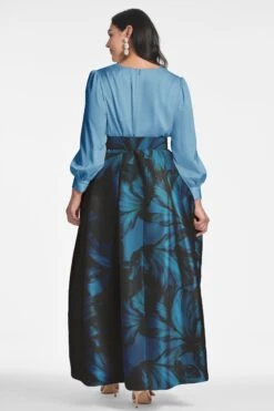 Zoe Gown - Smokey Slate/Tonal Petal -Sachin & Babi Clothing ZOEGOWN SLATETONALPETAL BACK4