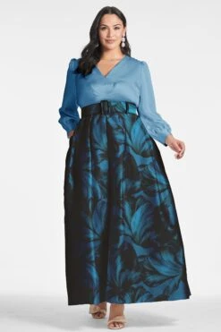 Zoe Gown - Smokey Slate/Tonal Petal -Sachin & Babi Clothing ZOEGOWN SLATETONALPETAL FRONT6