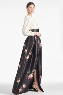 Zoe Gown - Ivory/Noir Blossom -Sachin & Babi Clothing ZOEGOWN IVORY NOIRBLOSSOM SIDE