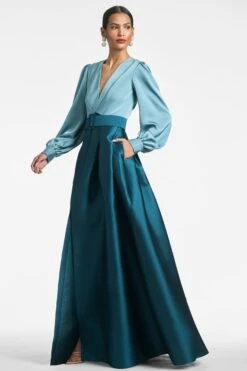 Zoe Gown - Seaglass/Deep Teal 11 Zoe Gown - Seaglass/Deep Teal -Sachin & Babi Clothing ZOEGOWN SEAGLASSANDDEEPTEAL SIDE