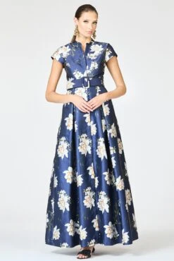 EMBELLISHED MARTA GOWN - NAVY NARCISSUS -Sachin & Babi Clothing martabeltfront2