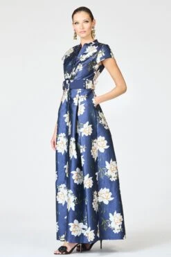 EMBELLISHED MARTA GOWN - NAVY NARCISSUS -Sachin & Babi Clothing sidebeltmarta